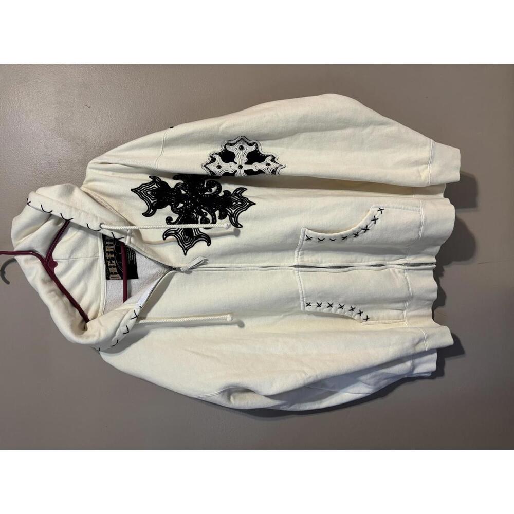 Embroidered White Doctrine Zip Up Hoodie - NWT Size Large